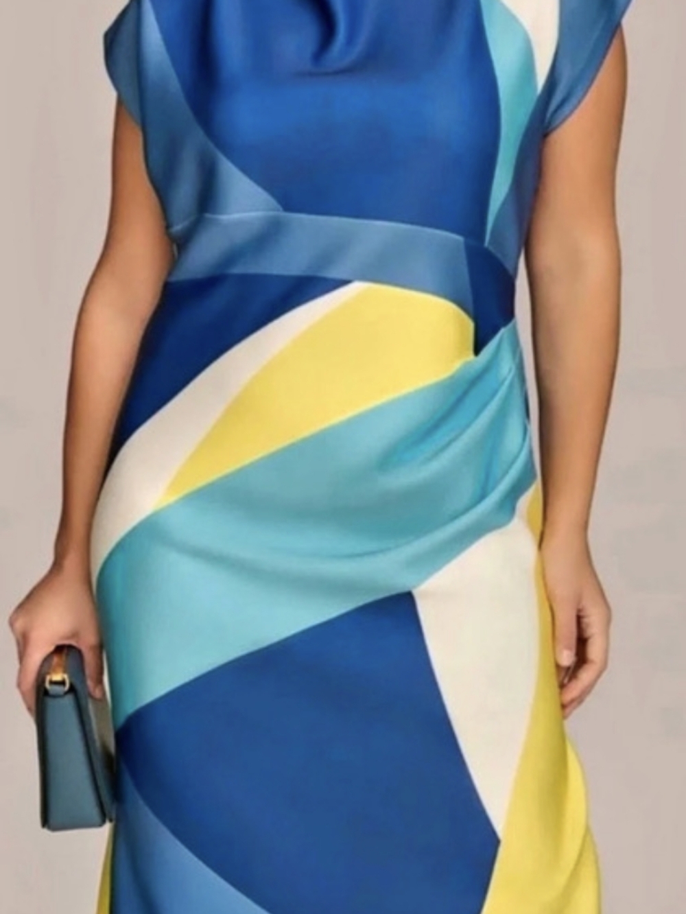 Donna Karan Color Block Midi Dress in Blue & Yellow Like New